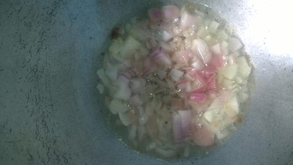 Chopped onions in hot oil