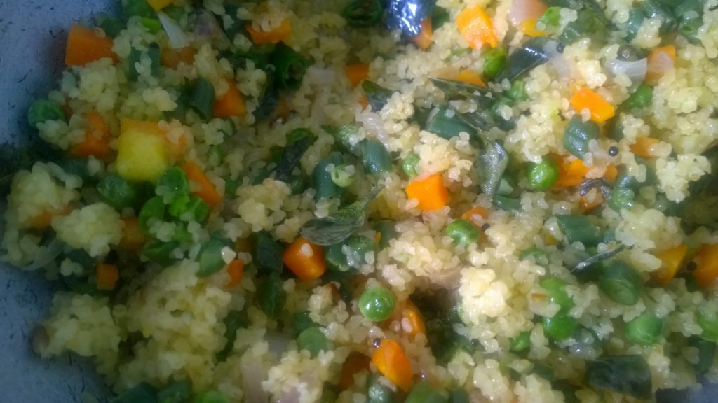 Dalia upma cooked with vegetables