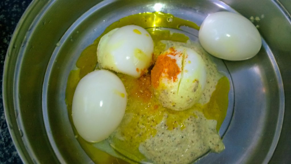 Boiled eggs with spices.