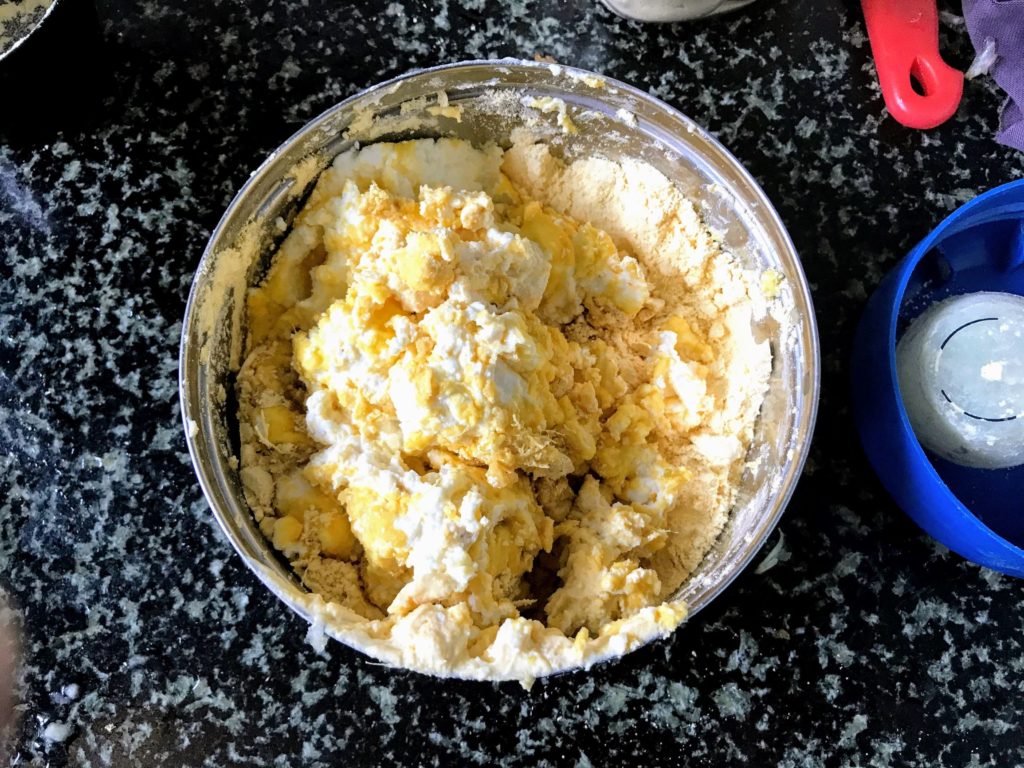 Hung Curd mixed with gram flour, garlic, ginger and salt