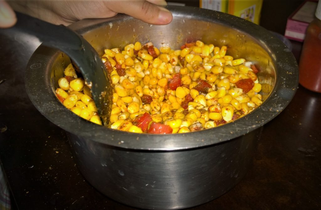 Preparing Masala Cup Corn