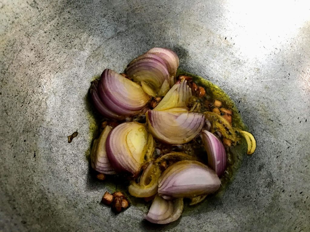 Onion and garlic being fried