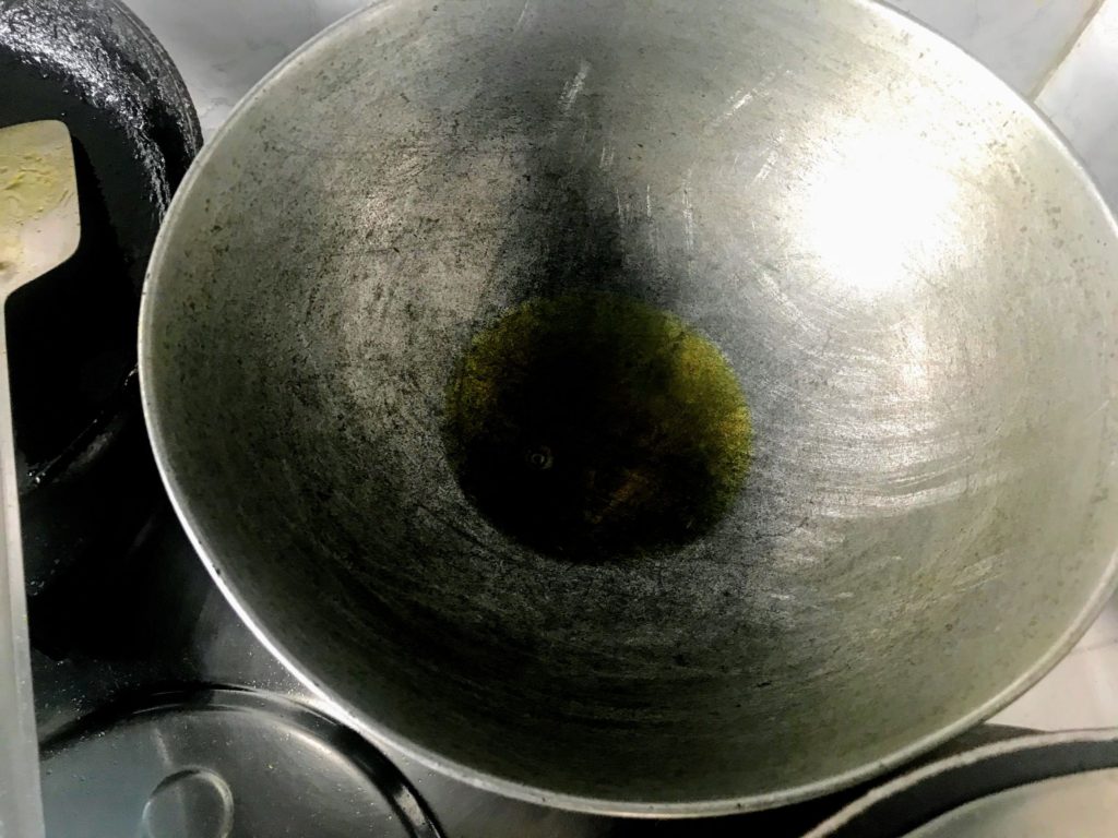 Oil heating in a pan