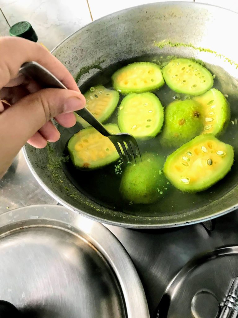 Checking tenderness of vegetables