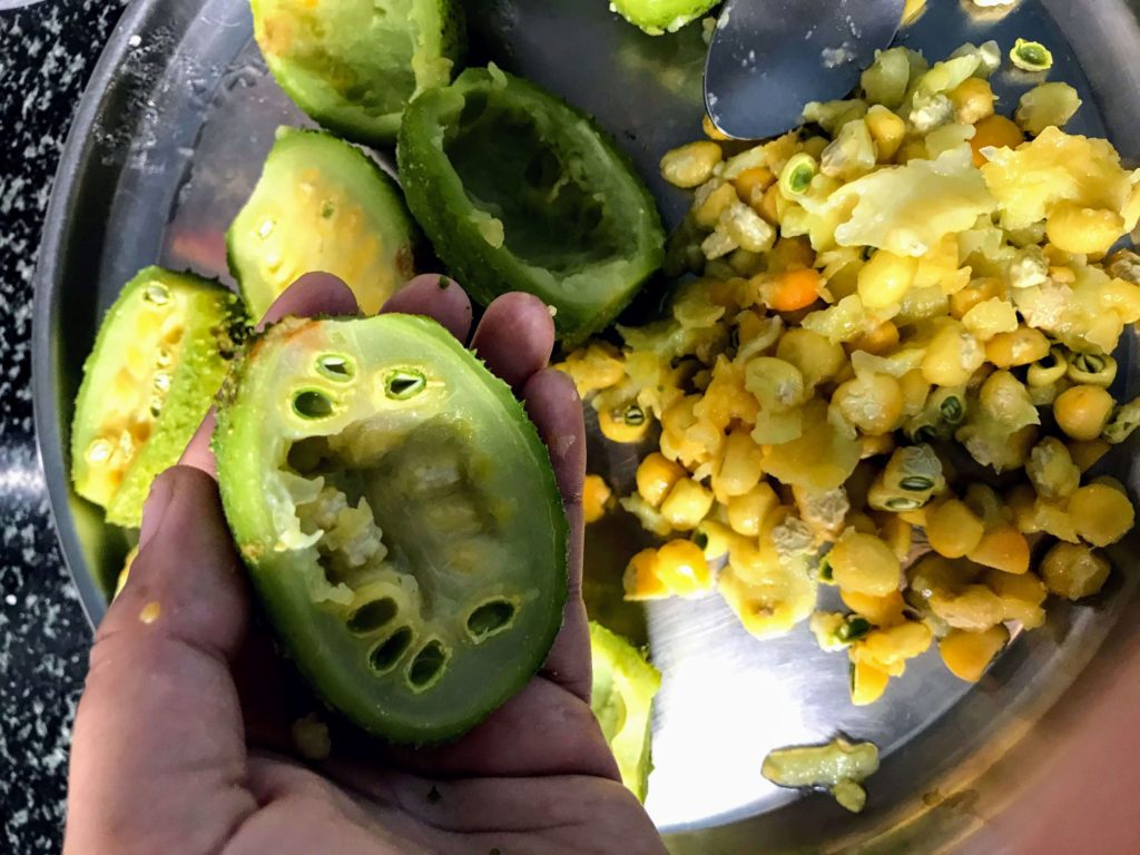 Scraping seeds from vegetables