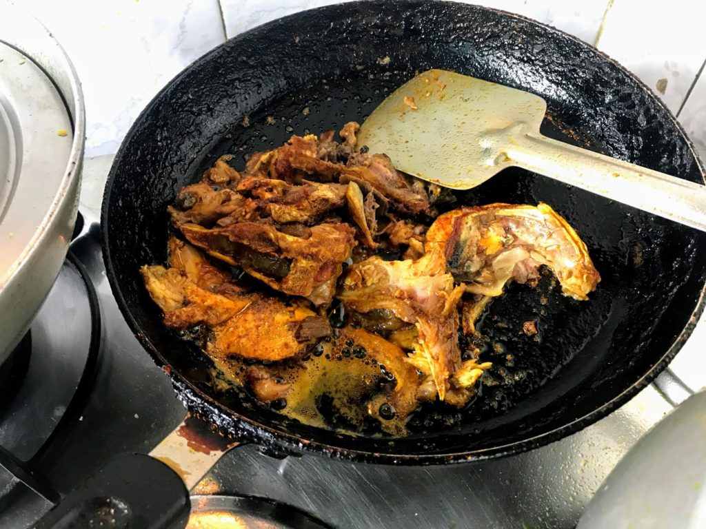 Fried fish head pieces