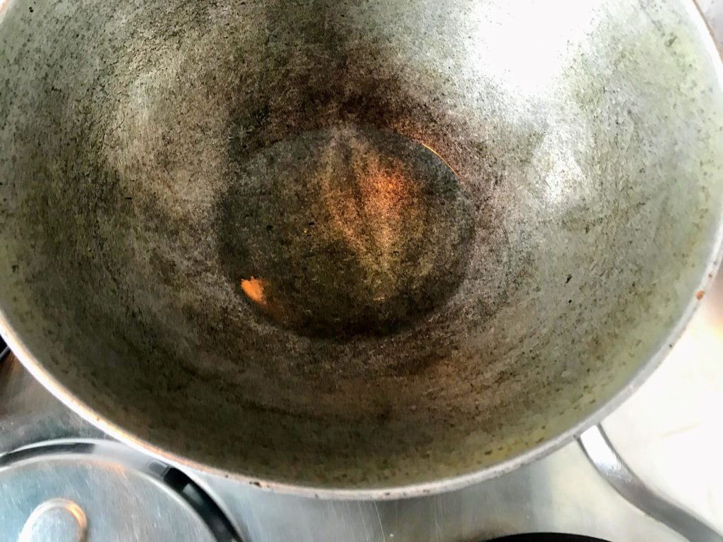 Oil heating in a pan