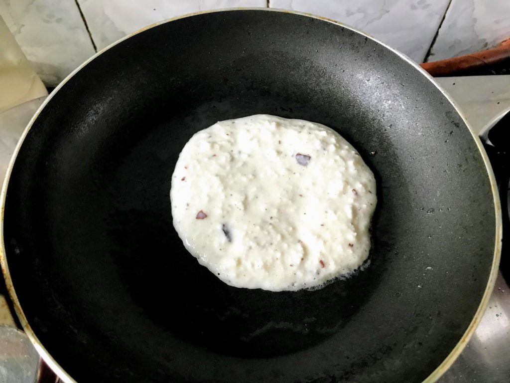Pancake batter in a pan