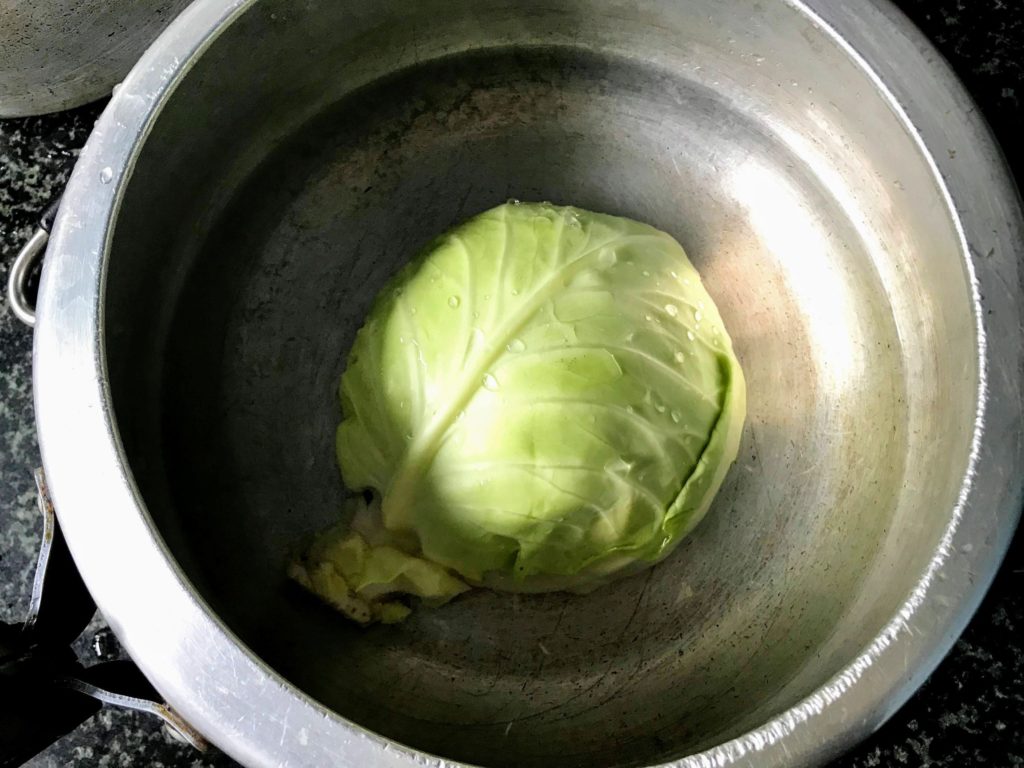 Cabbage piece in pressure cooker