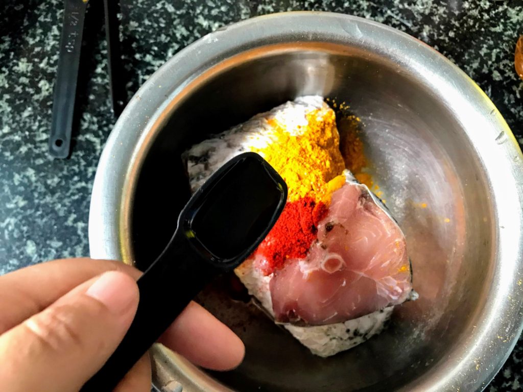 Ingredients added to raw fish pieces