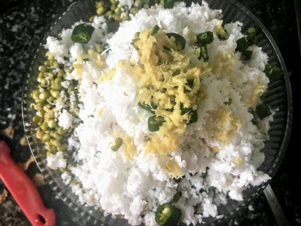 Grated ginger and chopped coconut