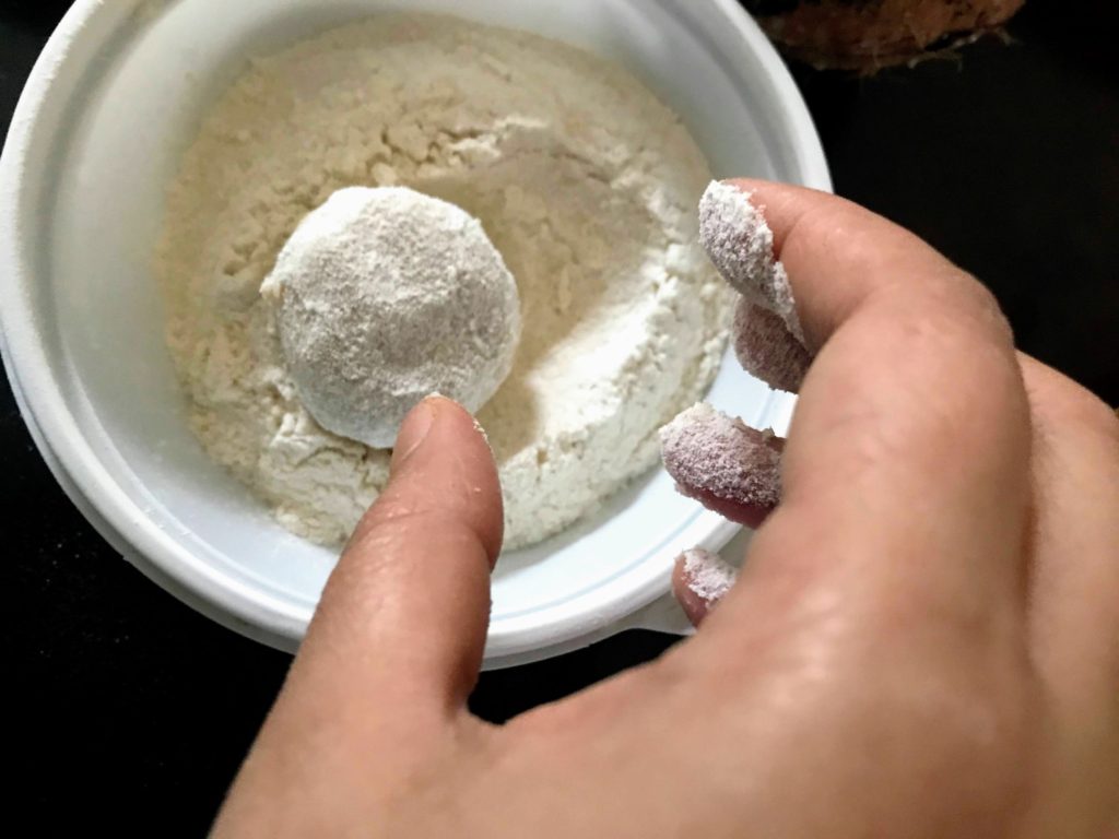 Dough ball in flour powder