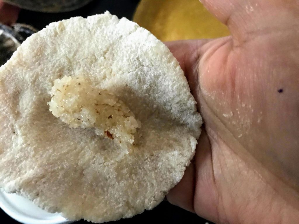 Filling dough with coconut