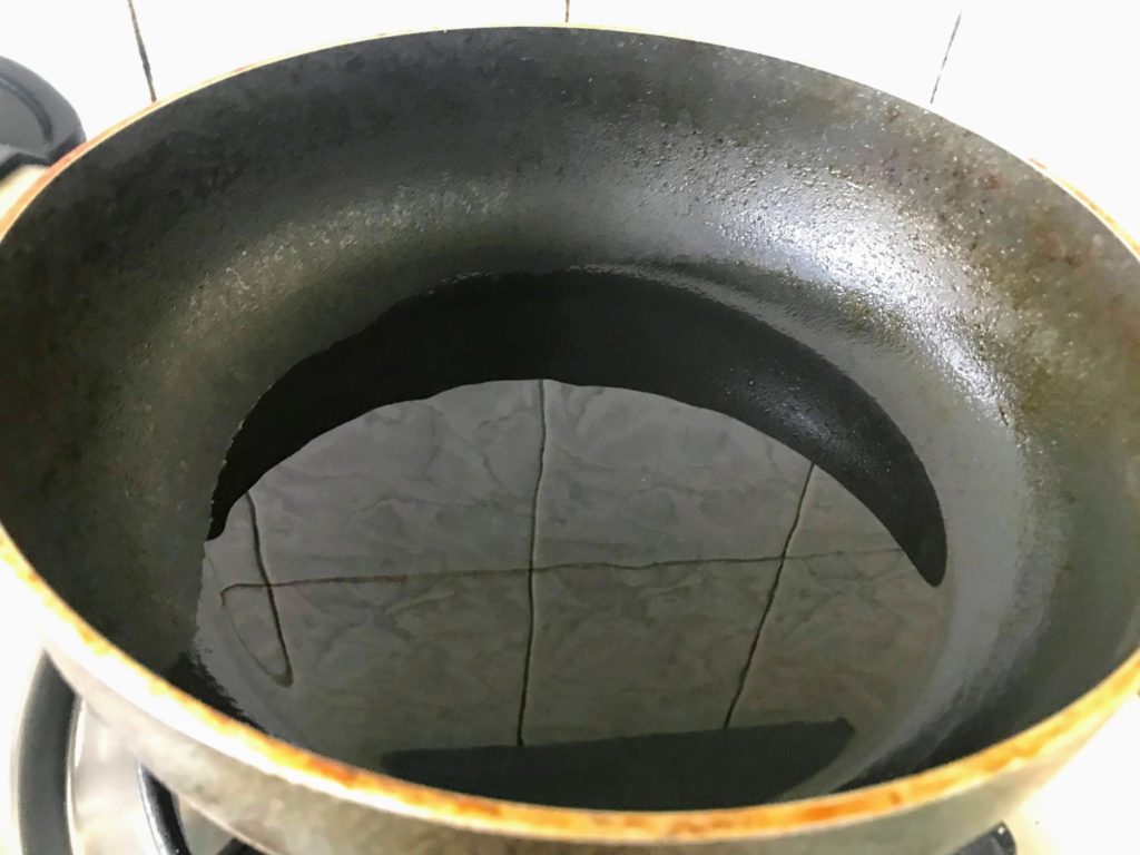 Heating oil in a non-stick pan