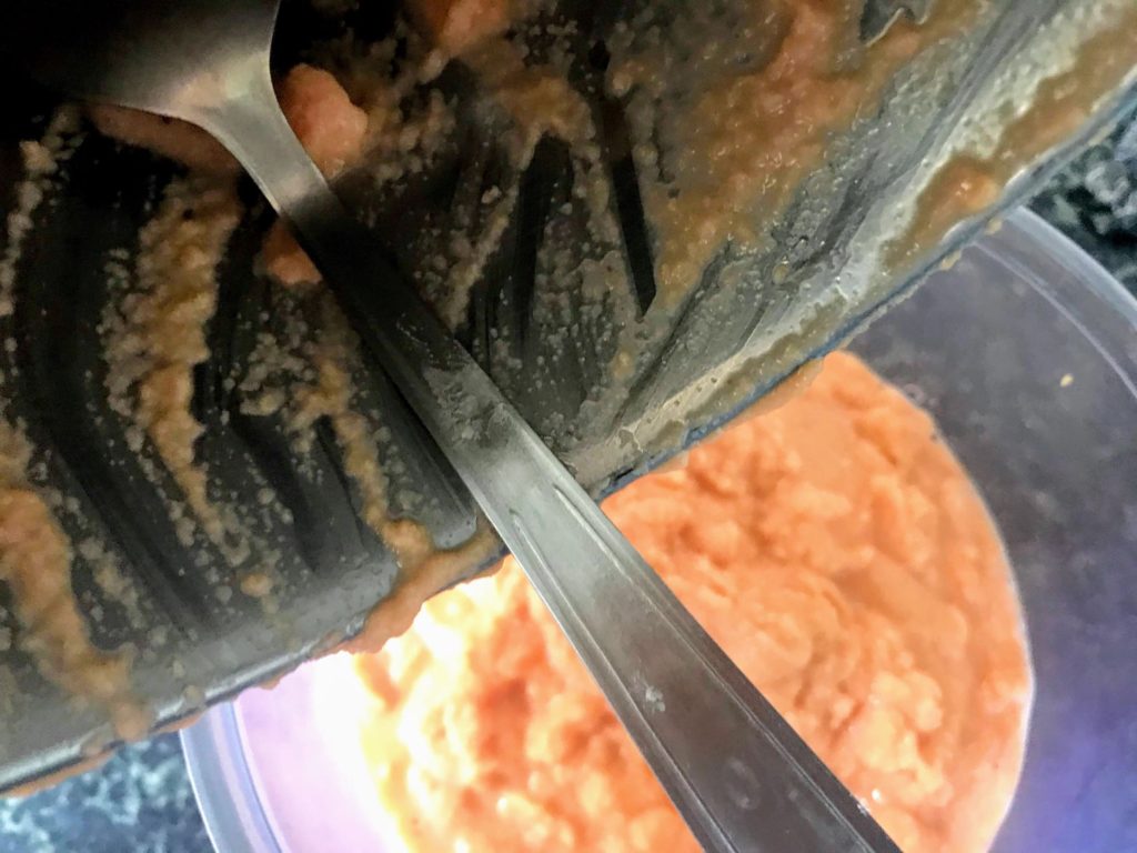 Transferring paste from grinder to a bowl