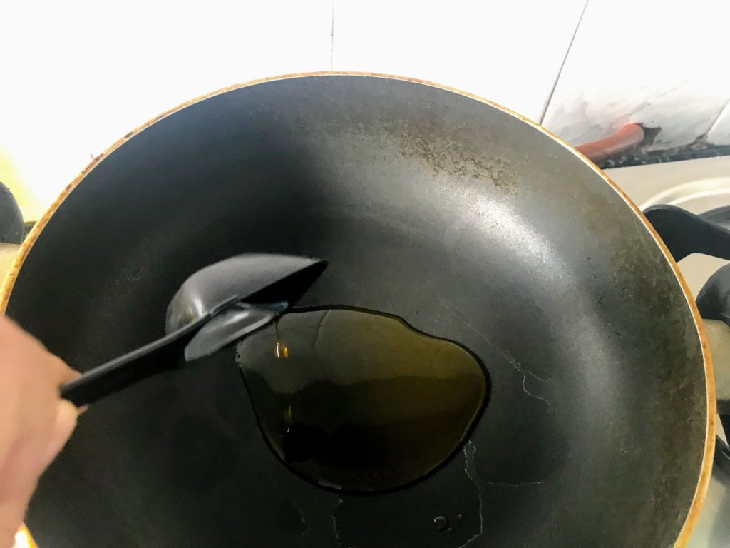 Heating oil in a pan
