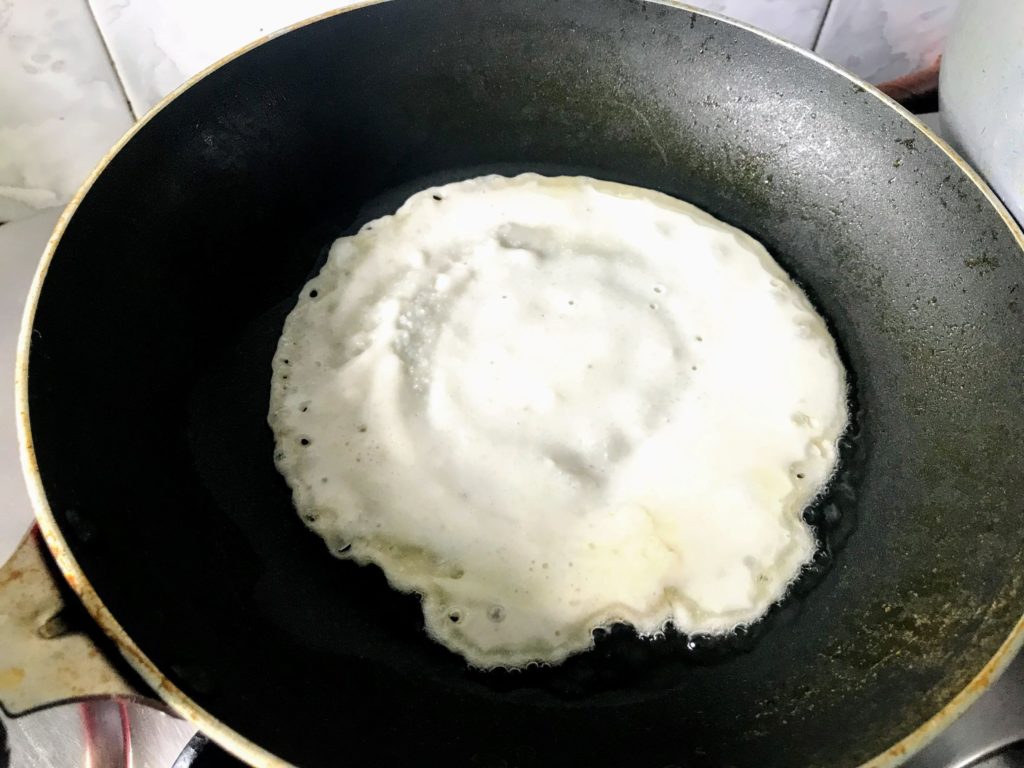 Batter spread in a pan