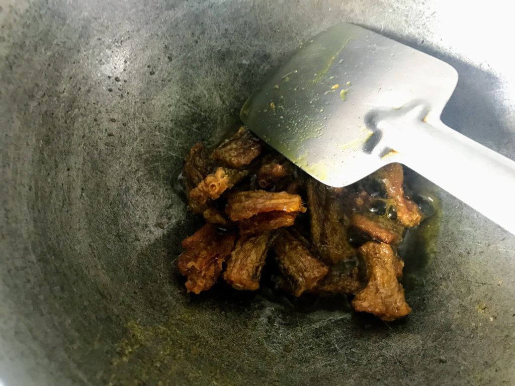 Frying dried Bombay Ducks