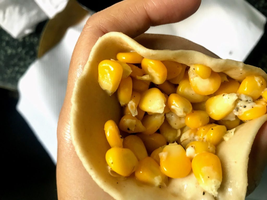 Dough filled with cheese corn