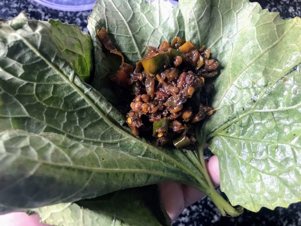 Shidol Chutney on pumpkin leaf