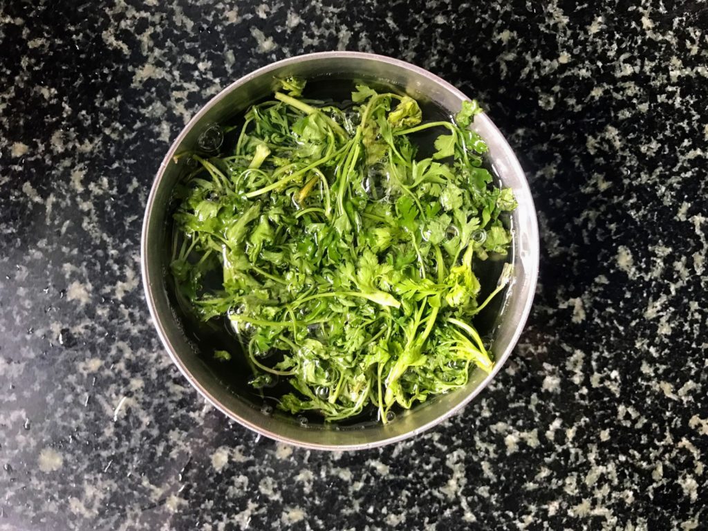 Soaked coriander leaves