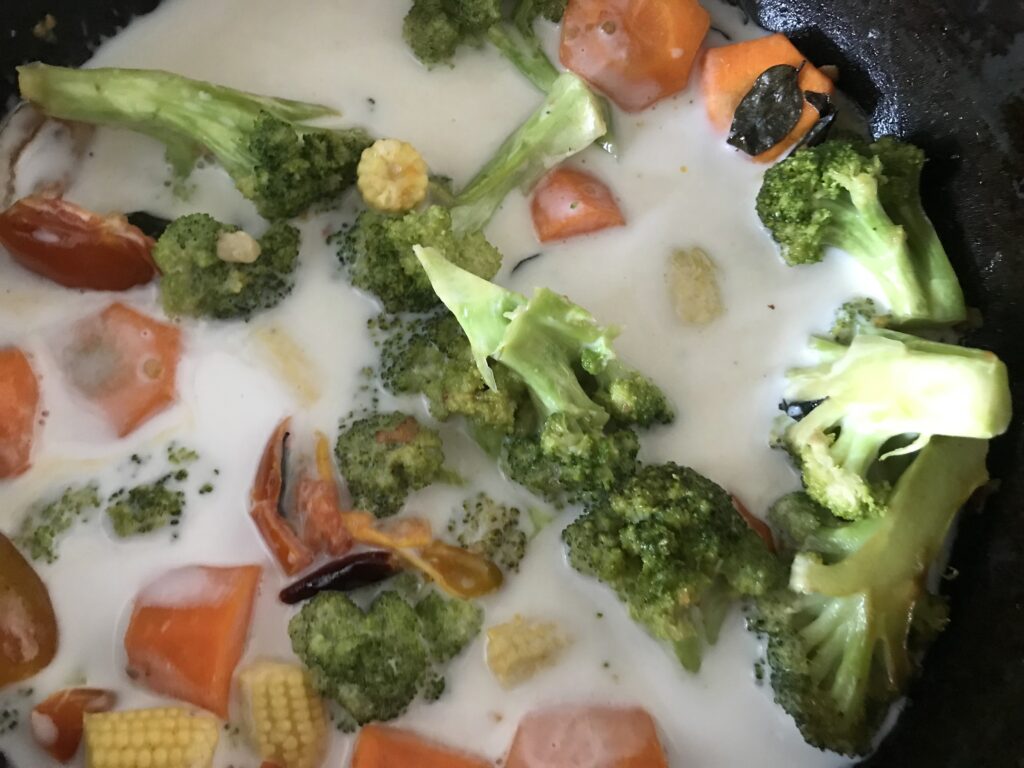 Coconut Milk on stir fried vegetables